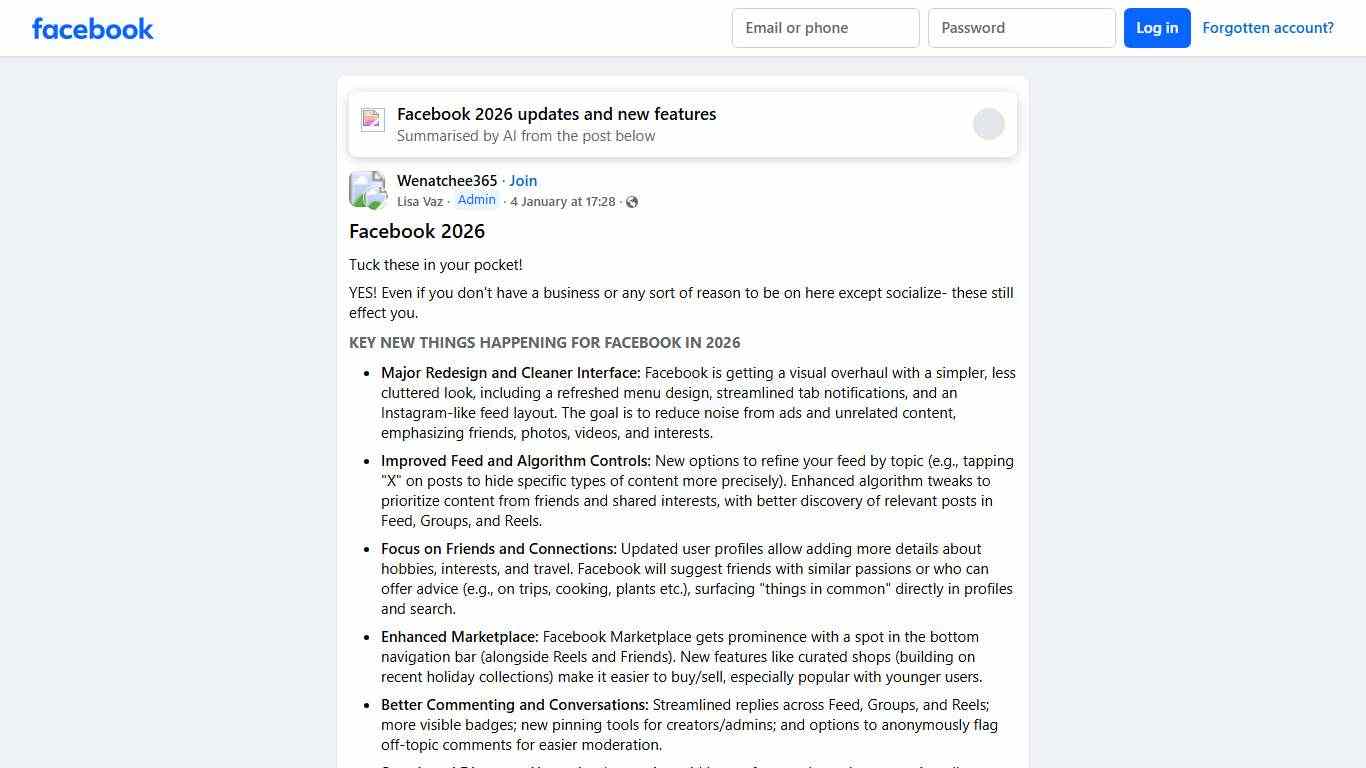 Wenatchee365 # **Facebook 2026 ** Facebook